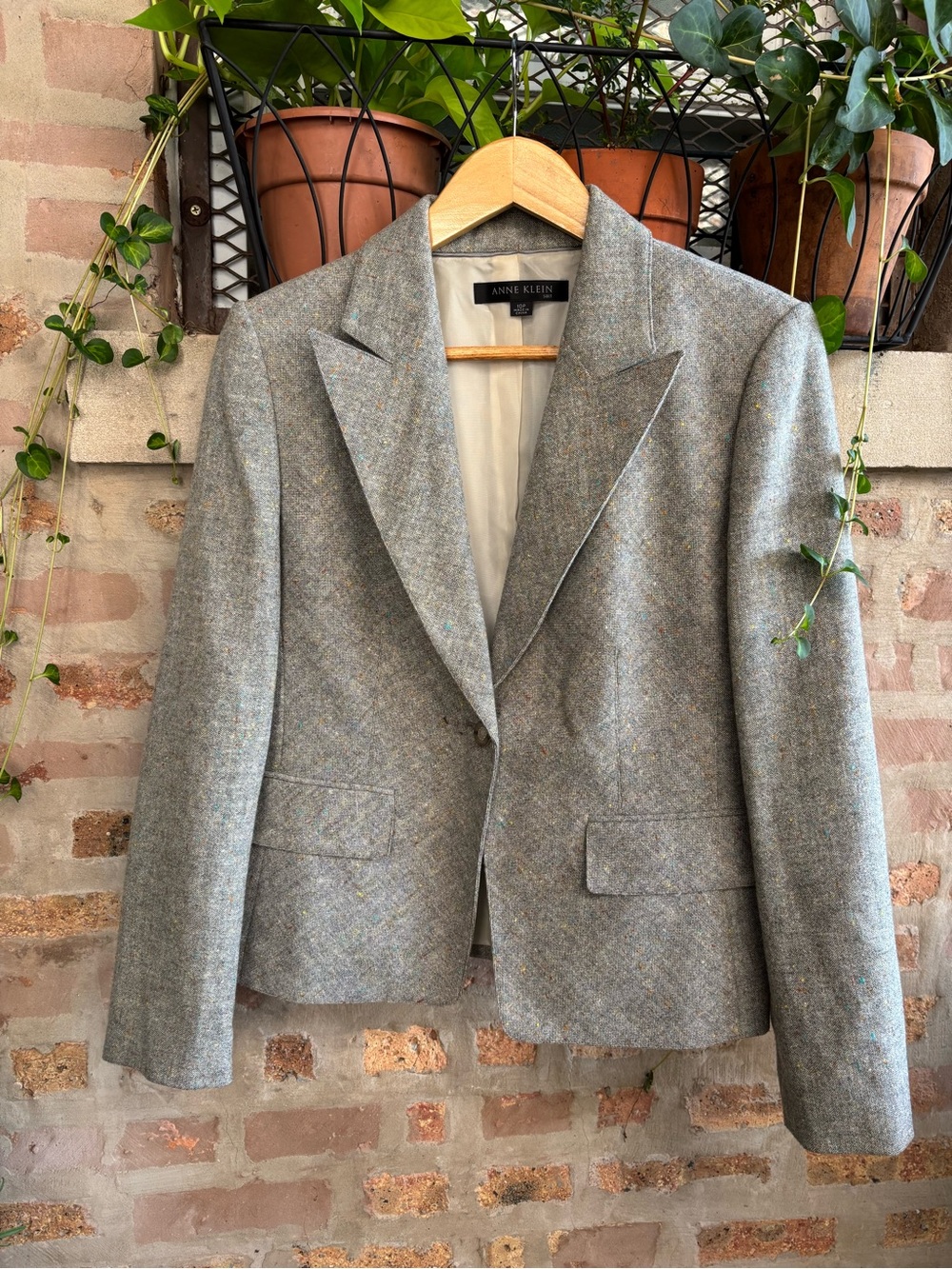 Anne Klein Heather Gray / Taupe Tailored Wool-Blend Blazer